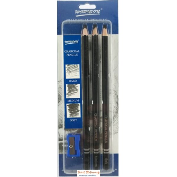 Worison Artist Charcoal Pencils Set - 3 Pieces Soft Medium-sunilstationery.in