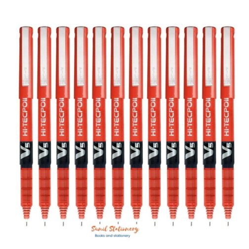 Pilot Hi-Tecpoint V5 Pen, Red (Pack of 12)-sunil stationery