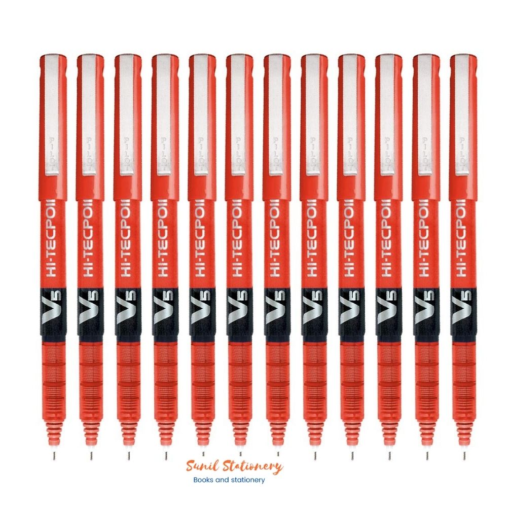 Pilot Hi-Tecpoint V5 Pen, Red (Pack of 12)-sunil stationery